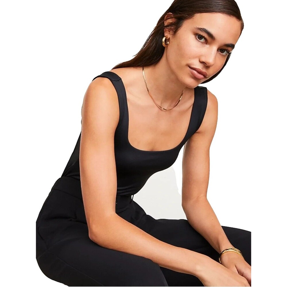 LOFT Versa Tank Top Bodysuit Women Medium Black Solid Square Neck Casual
